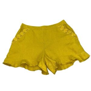 June & Hudson Linen Blend Mustard Yellow Ruffle Edge Shorts Size Medium